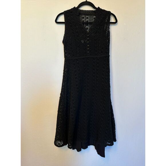 ANTHROPOLOGIE BLACK CROCHET LACE EVELYN MIDI DRESS BY MEADOW RUE Size 2 - Picture 5 of 9